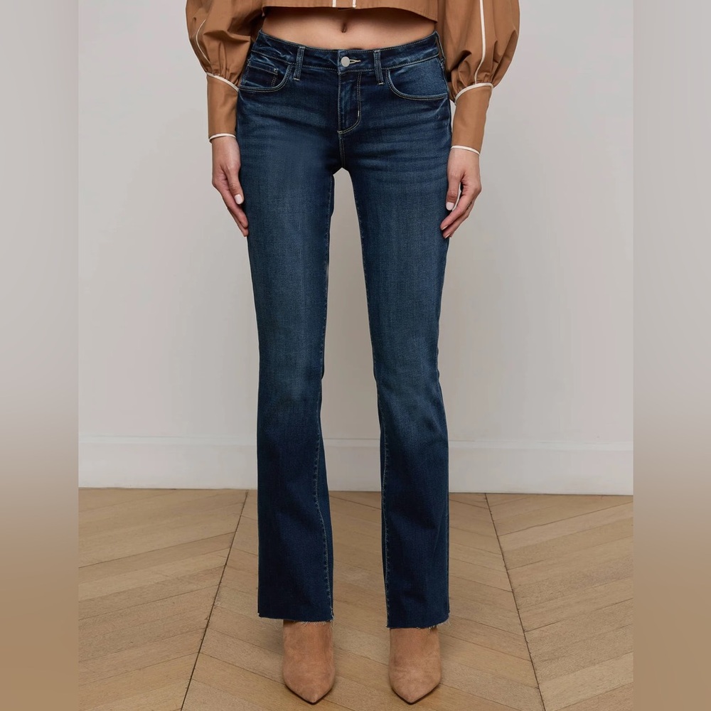 L’AGENCE Dark Wash Low-Rise Straight-Leg Jeans